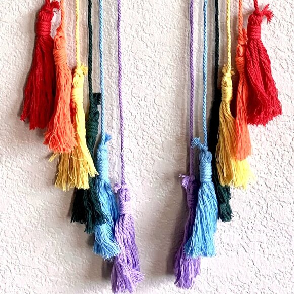 Woven Tasseled Bright Rainbow Wall Hanging Baby Nursery Children's Room Decor - Picture 3 of 6